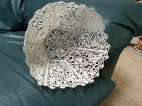 Machine embroidered lace bowl.  Embroidered and completed by student Annette J.  